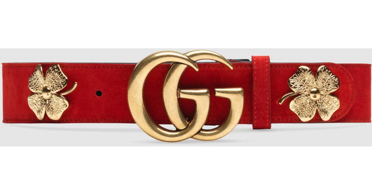 Clover Belt With Double G Buckle in Red 