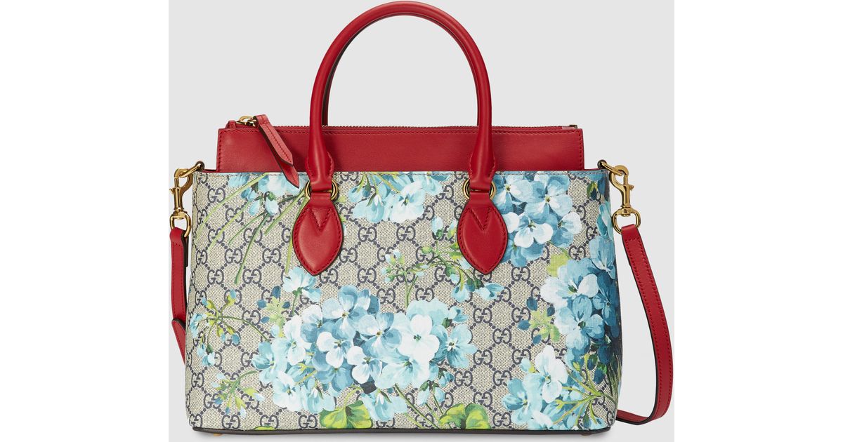 Gucci Leather Gg Blooms Tote in Blue - Lyst