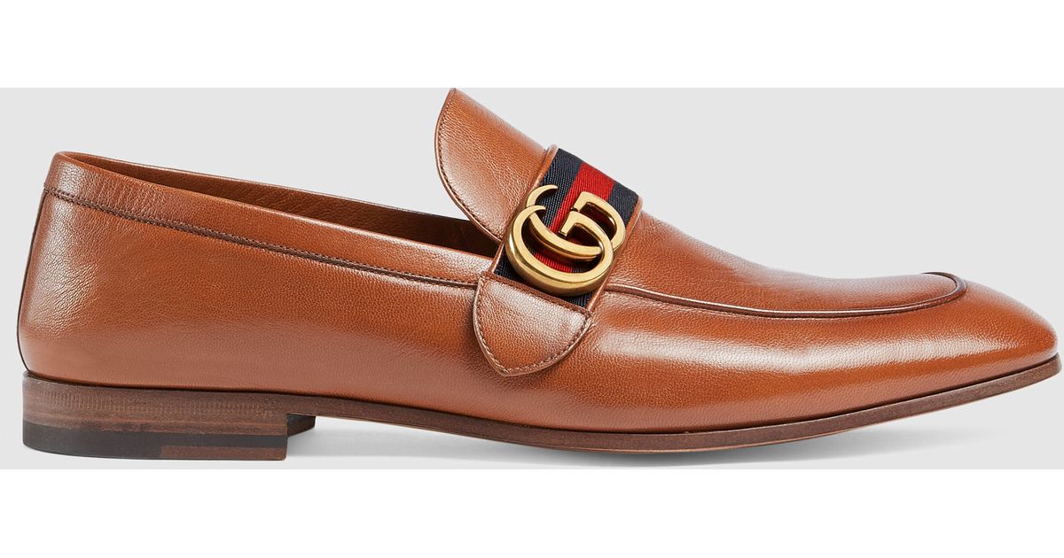 Gucci Leather Loafer With Gg Web in Brown for Men | Lyst