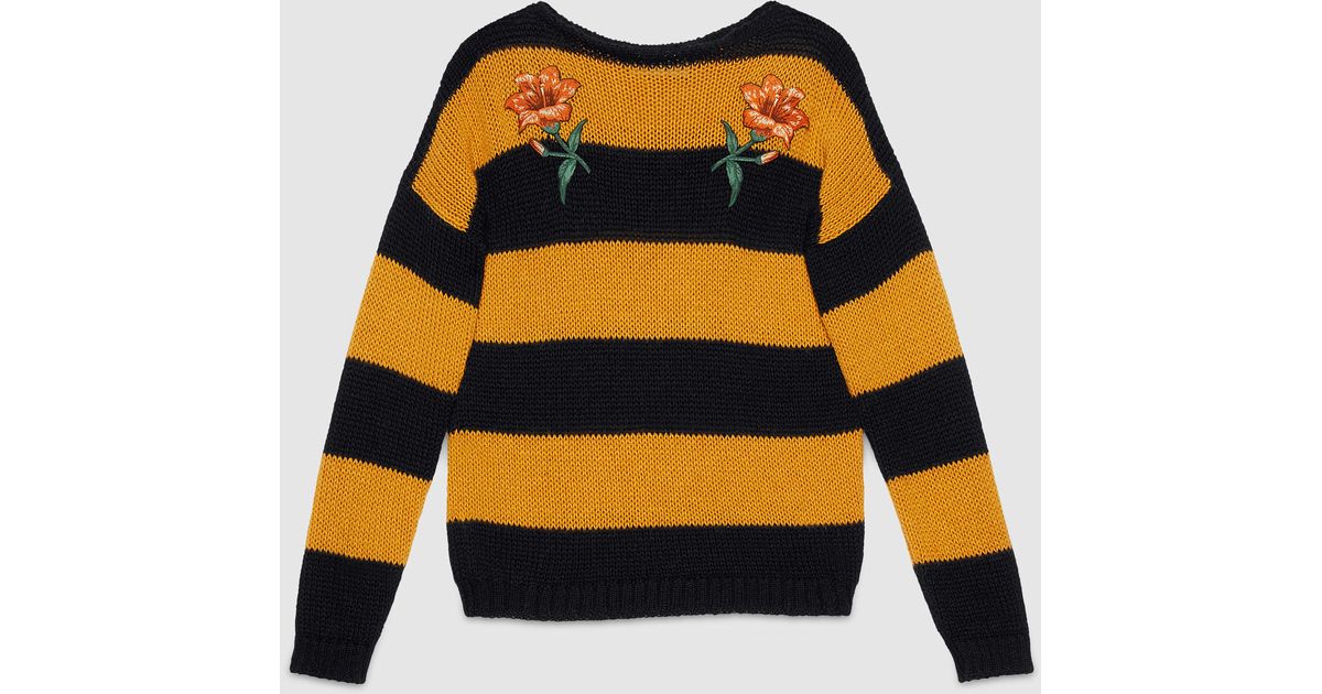 striped wool intarsia sweater with appliqués