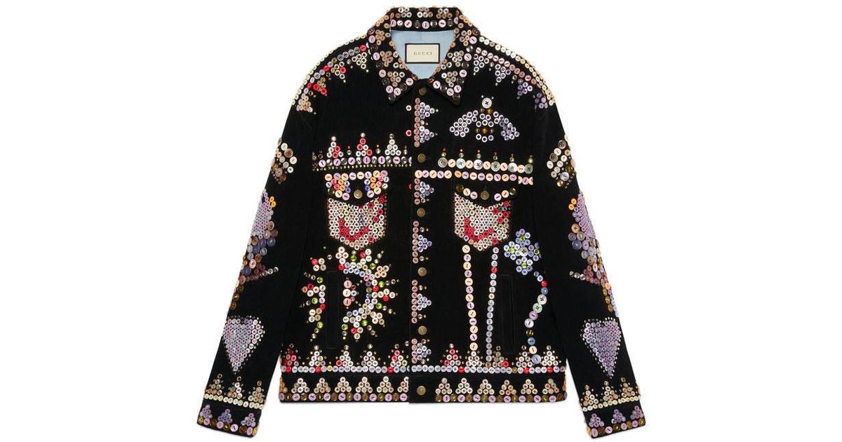 gucci corduroy jacket with buttons embroidery