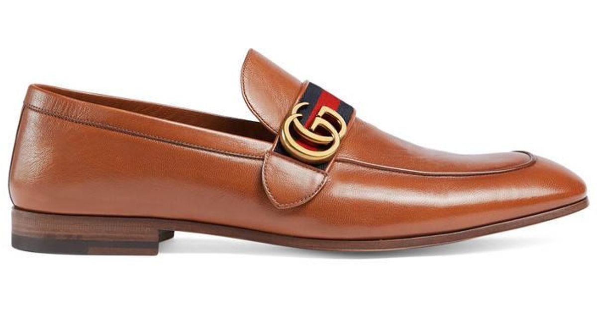 Gucci Donnie Web Leather Loafer in Brown for Men - Lyst