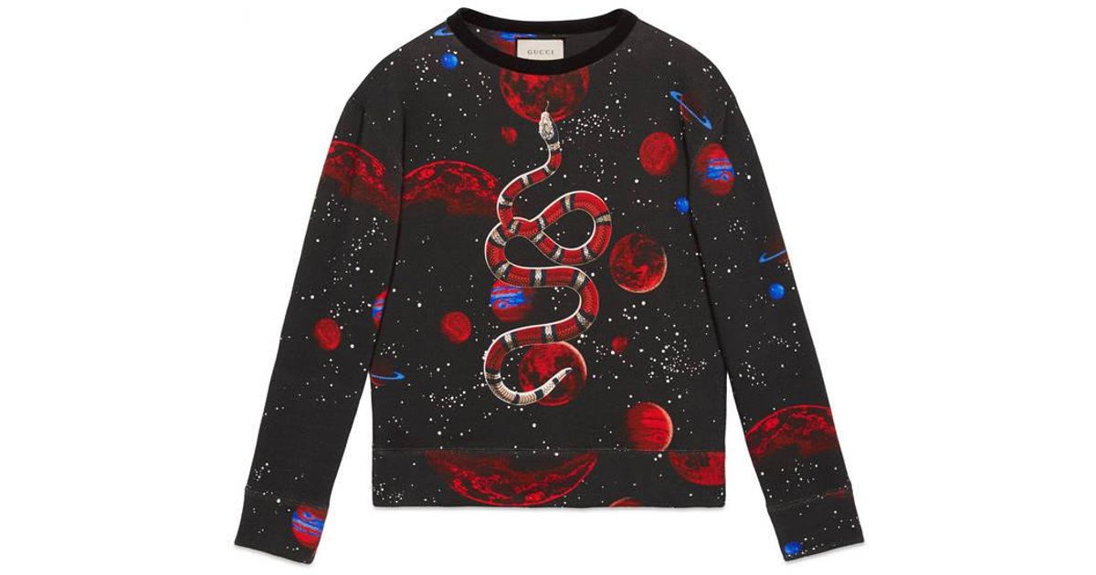 Gucci Cotton Space Snake Print Sweatshirt in Black for Men - Lyst