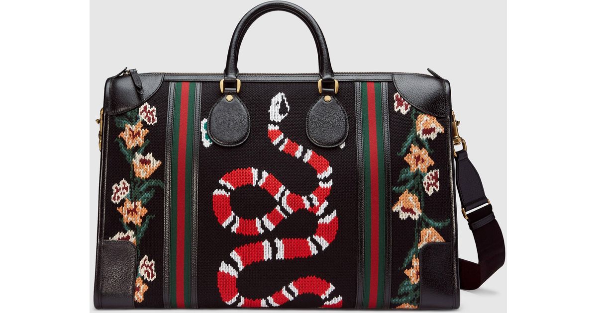Gucci Needlepoint Duffle Bag With Web in Black | Lyst