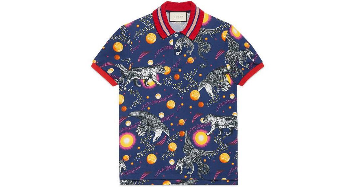 Gucci Space Animals Print Polo in Blue for Men | Lyst