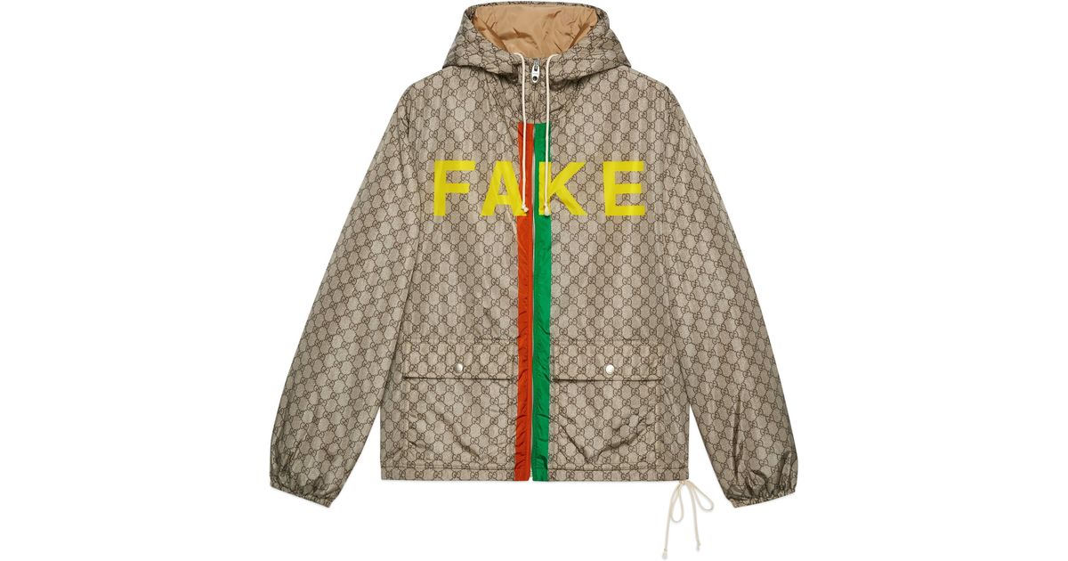 Gucci 'fake/not' Print GG Nylon Jacket in Natural for Men | Lyst