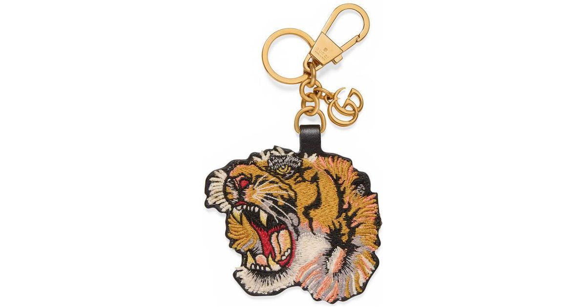 Gucci Leather Tiger Keychain - Lyst