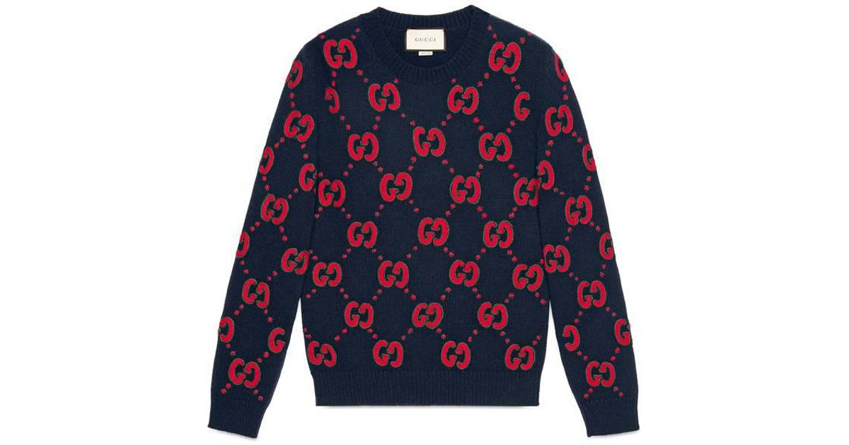Gucci Wool Knit Sweater With Bat Embroidery in Navy (Blue) for Men - Lyst
