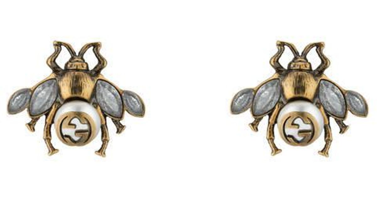 Gucci Bee Earrings With Crystals in Metallic | Lyst