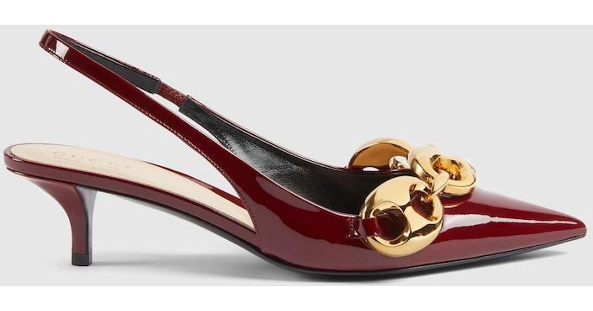 パンプス GUCCI BORDEAUX PATENT LEATHER PUMP WITH CRYSTAL CHAIN Designer Gucci Crystal Heels for Women - Up to 48% off | Lyst