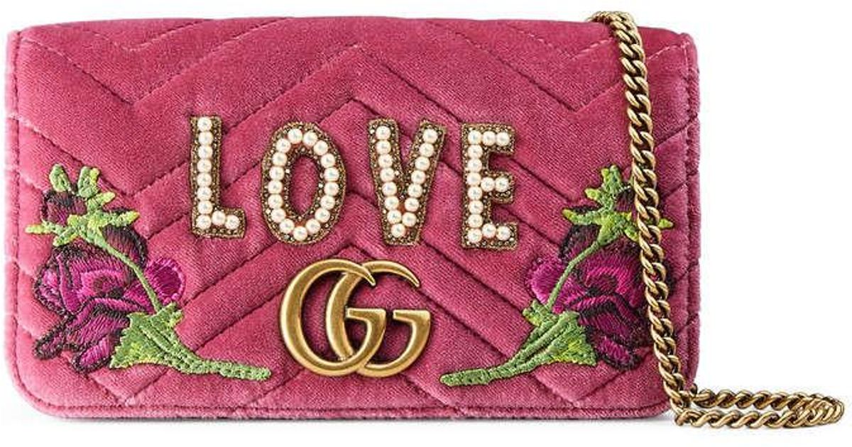 gg marmont embroidered velvet mini bag