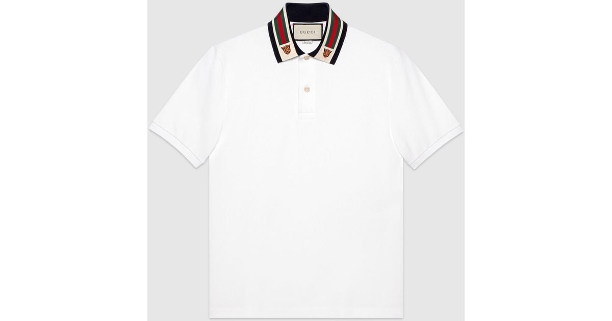Gucci Tiger patch Cotton blend Pique Polo Shirt in White for Men Lyst Canada