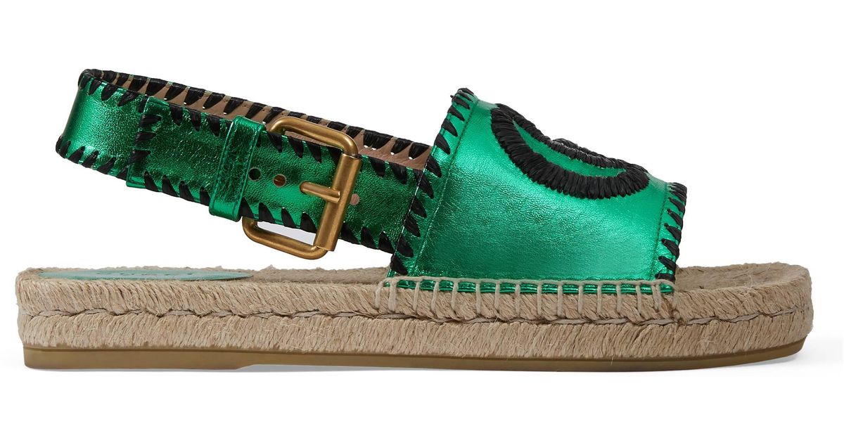 Gucci Metallic Leather Espadrille Sandals in Jasmine Green (Green 