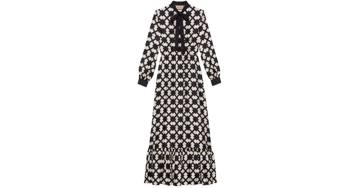 Gucci Rhombus Tile Print Silk Dress in Black | Lyst UK
