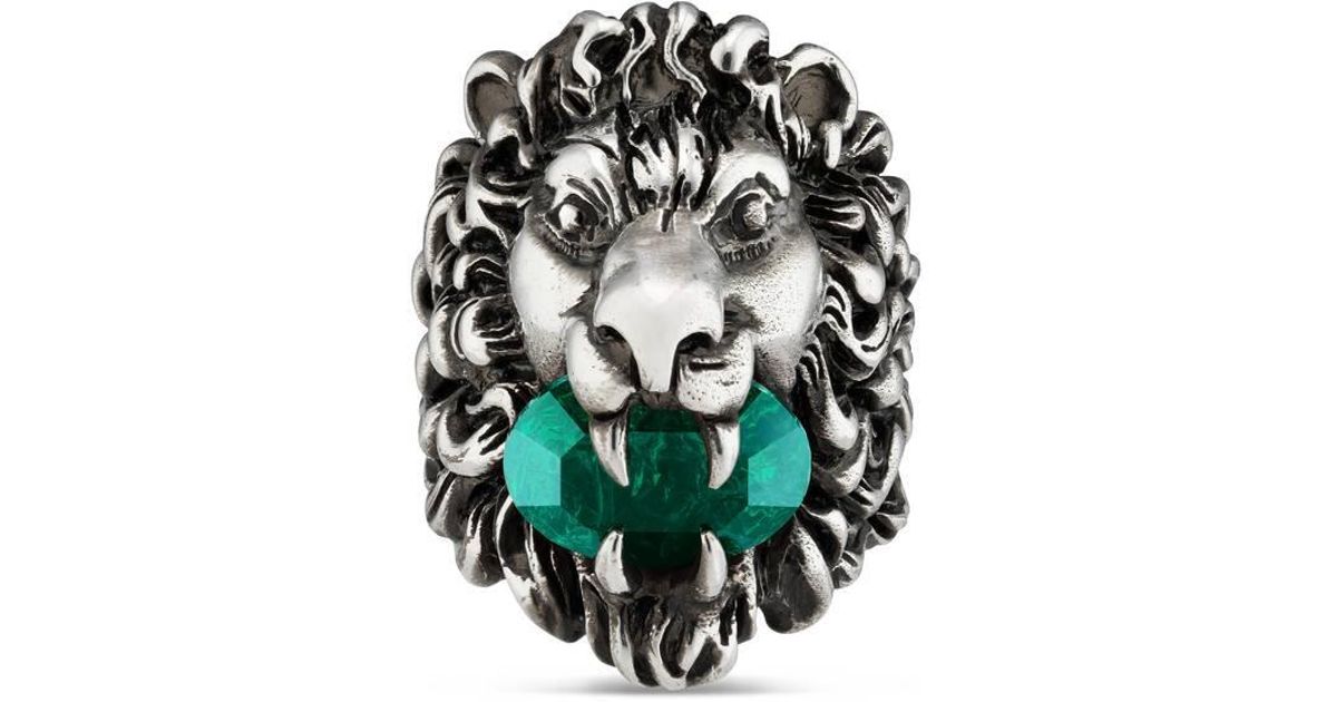 Gucci Lion Head Ring With Crystal in Green for Men | Lyst
