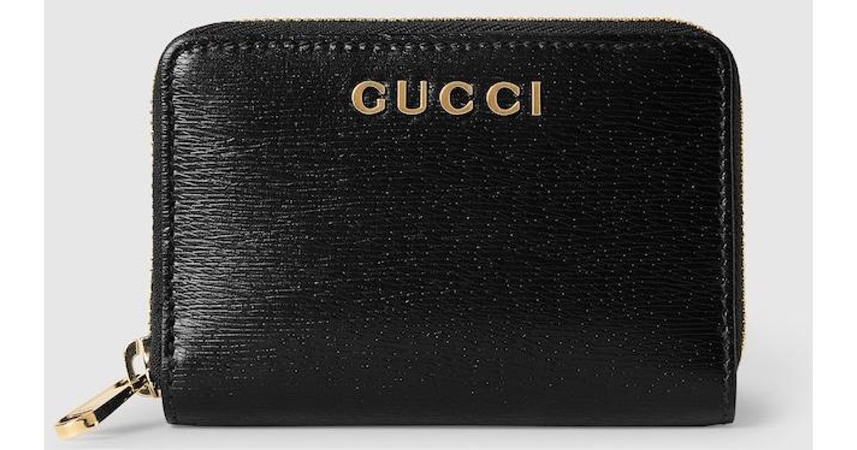 Gucci スクリプト ジップ カードケース, ブラック, レザー