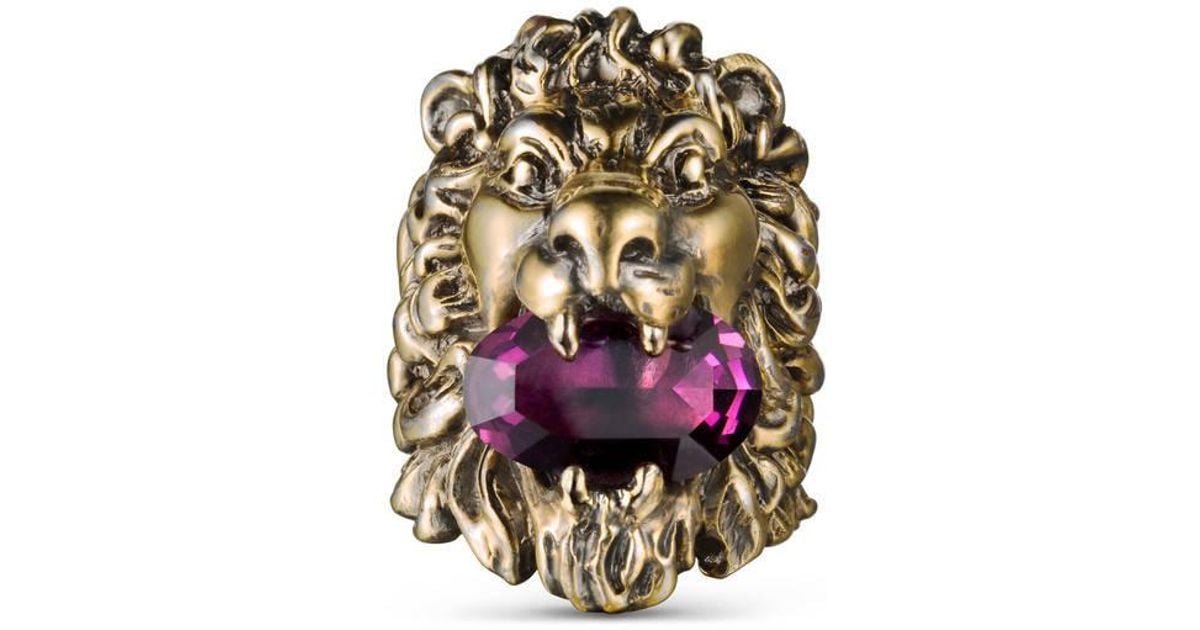 Gucci Lion Head Ring With Crystal in Purple - Lyst