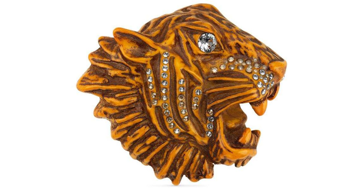 Gucci Resin Tiger Head Brooch in Yellow 