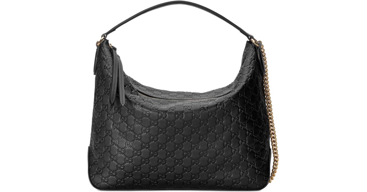 Gucci Leather Signature Large Hobo Bag in Black - Lyst