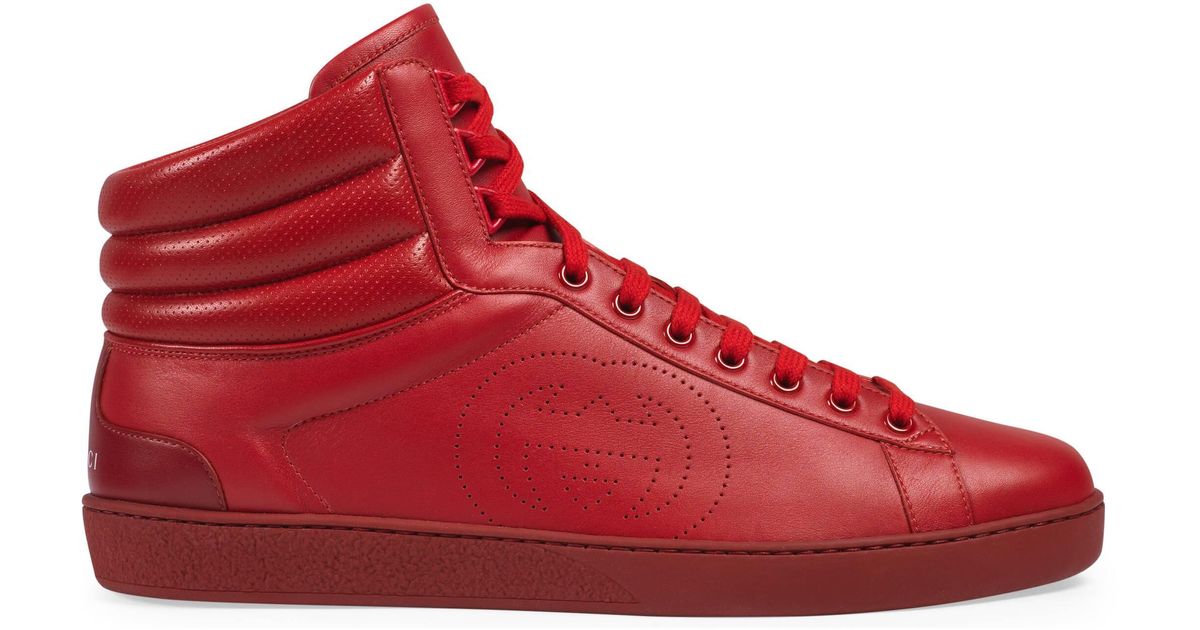Red Patent Gold Hero High Top Punk Rock Mens Sneakers Shoes ...