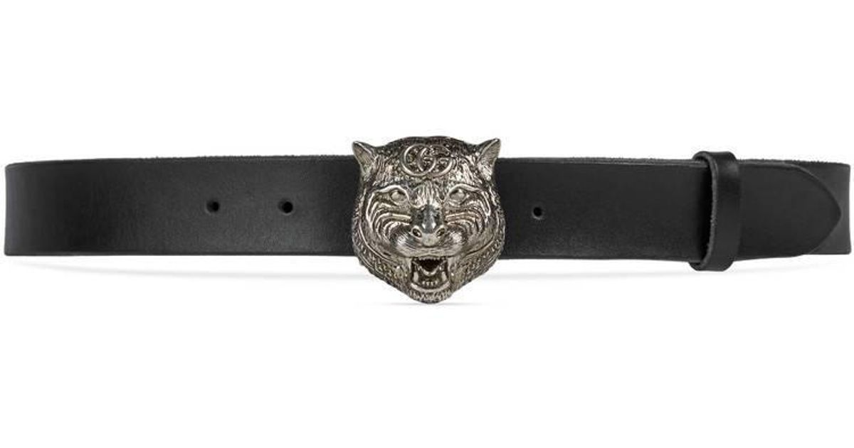 gucci leather belt with feline head