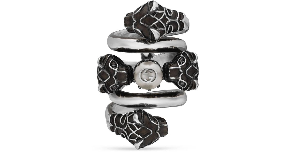 Gucci Double Wrap Ring With Tiger Heads 
