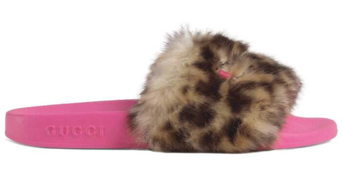 gucci pink fur slides