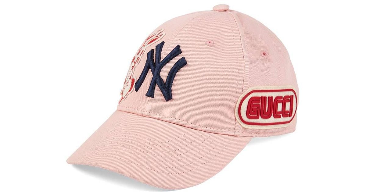 Gucci Baseball Cap With Ny Yankeestm Patch in Pink | Lyst