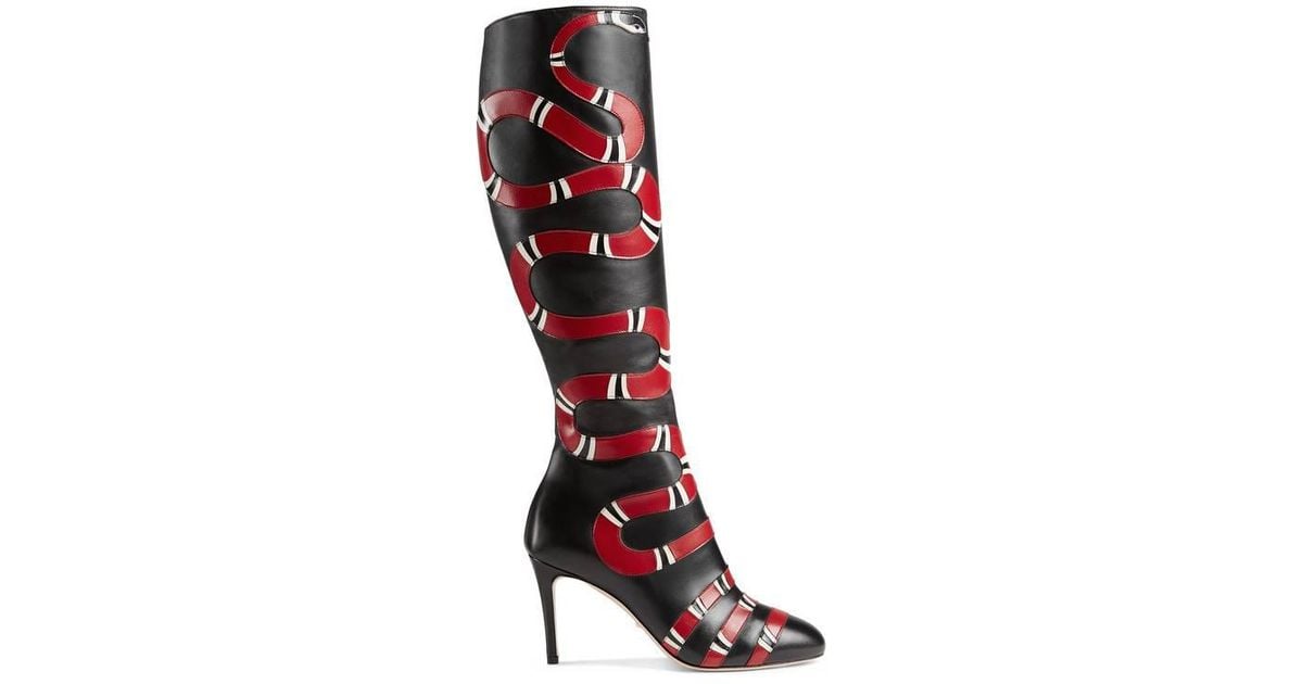 Gucci Leather Snake Knee Boot in Black 