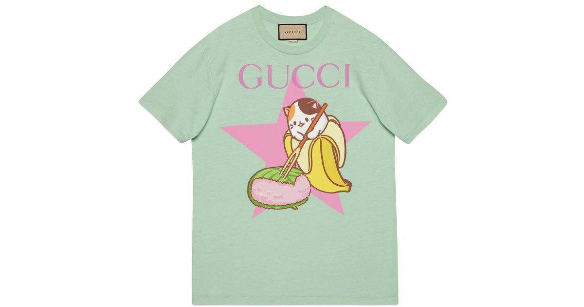 Gucci And Star Bananya Print Cotton T-shirt in Green | Lyst