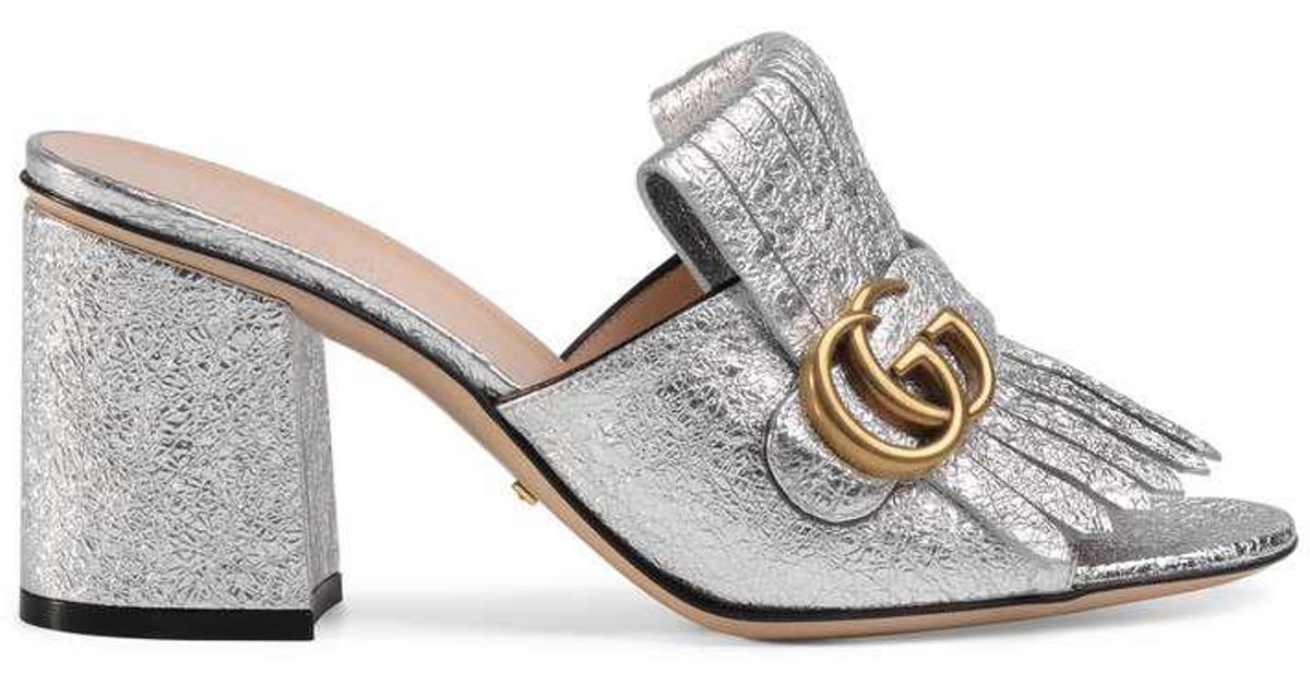 Gucci Metallic Leather Mid-heel Slide | Lyst