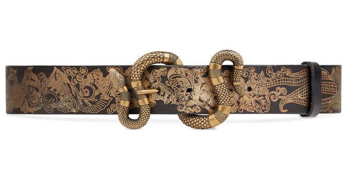 Gucci Printed Leather Belt With Snake 