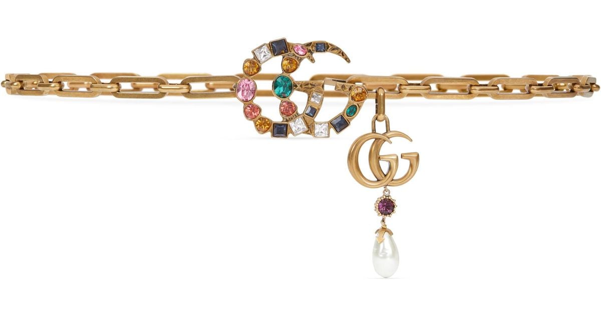 Gucci Chain Belt With Crystal Double G Buckle in Metallic Lyst UK
