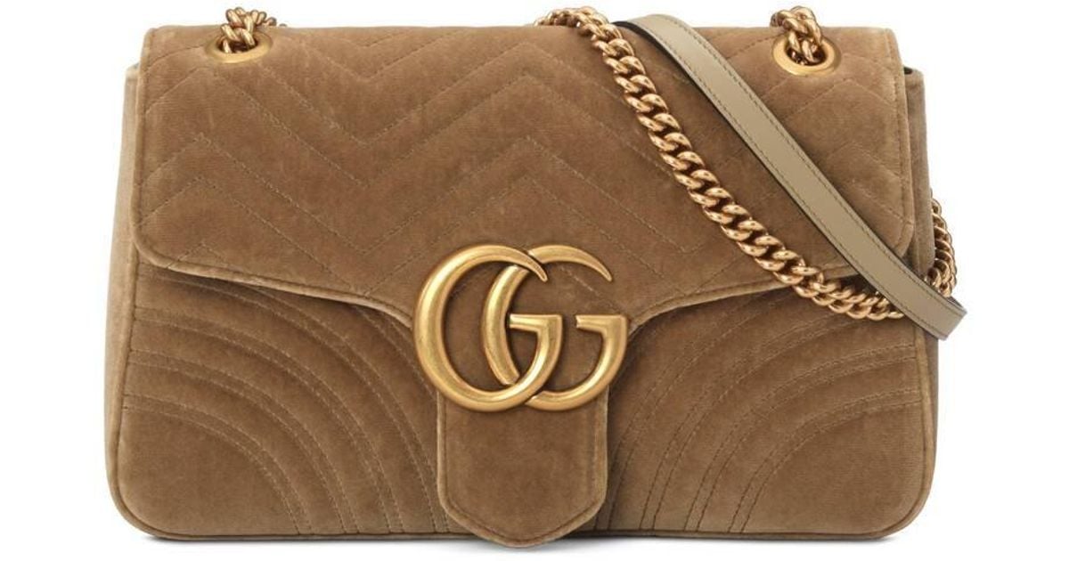 Gucci Medium Velvet Marmont Shoulder Bag in Camel