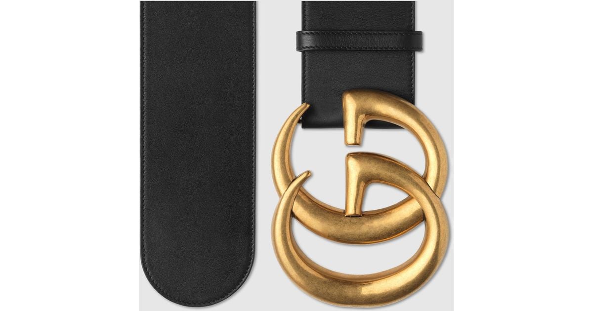 wide leather belt with double g