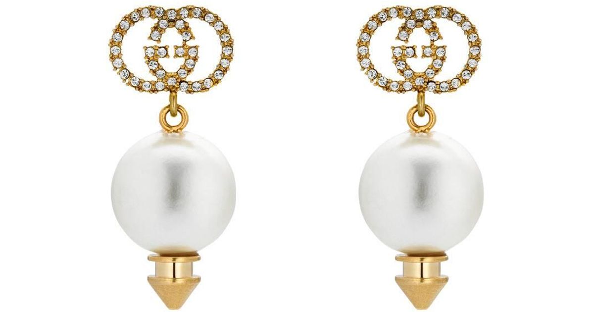 interlocking g earrings with pearl