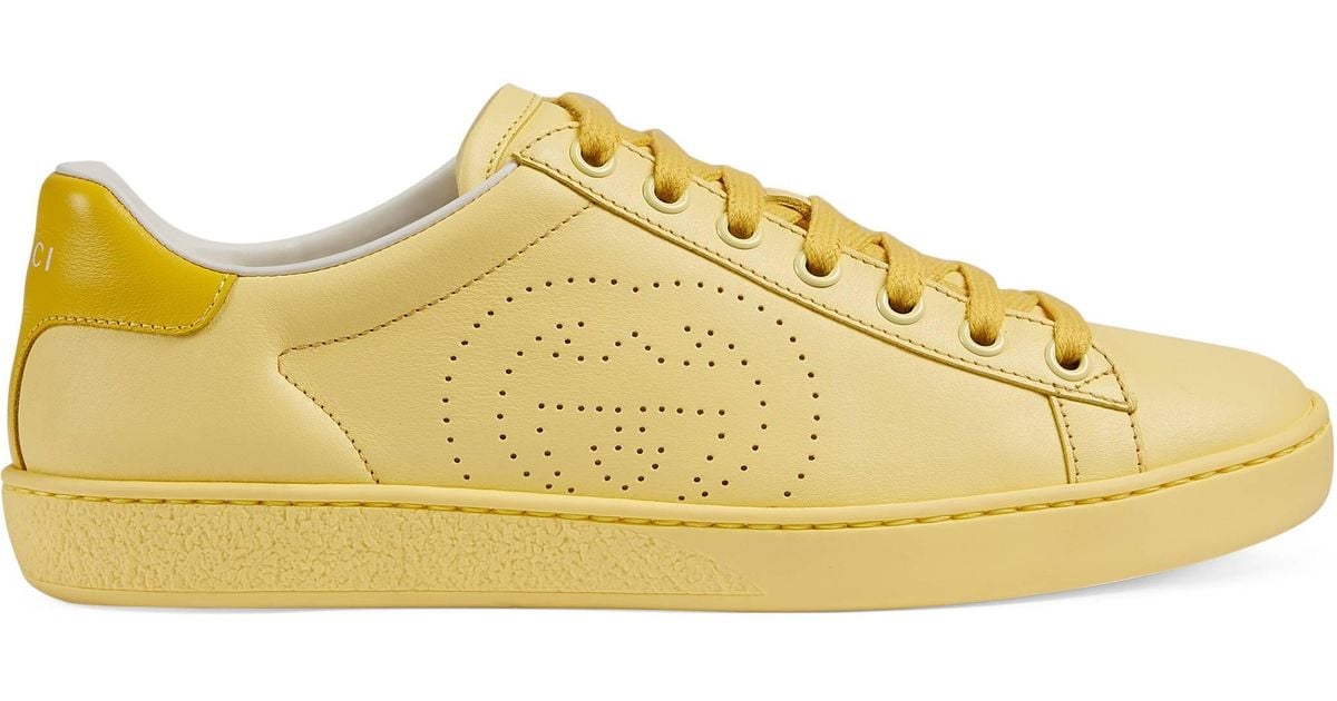 Gucci Leather Ace Sneaker With Interlocking G in Yellow Lyst