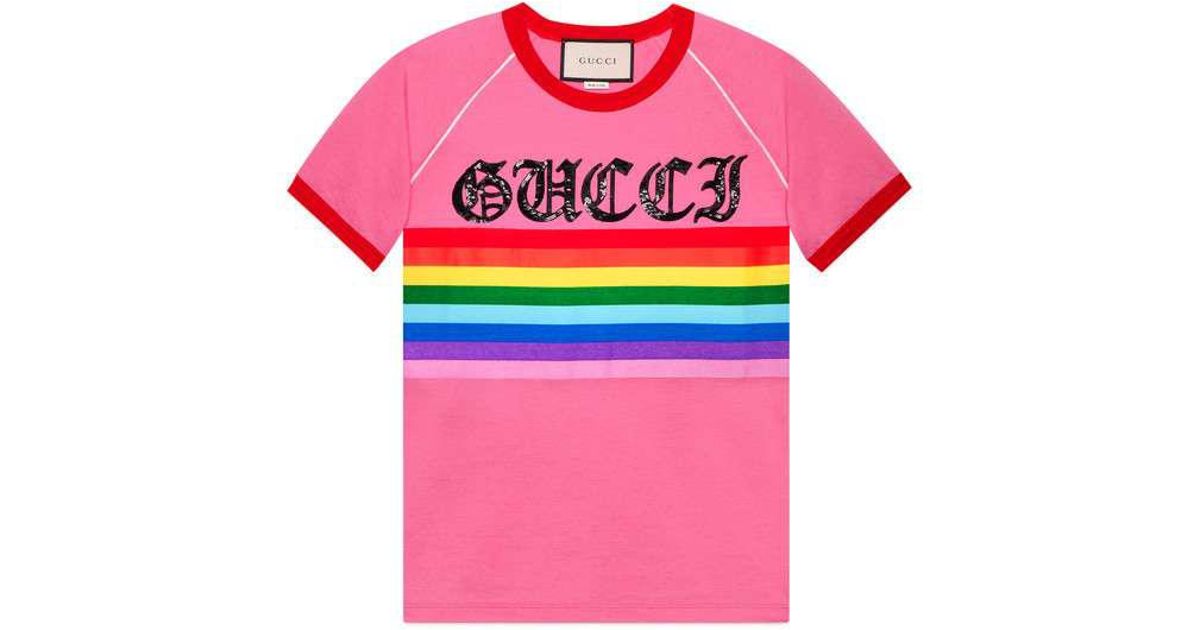 Gucci Rainbow Print Cotton T-shirt in Pink - Lyst