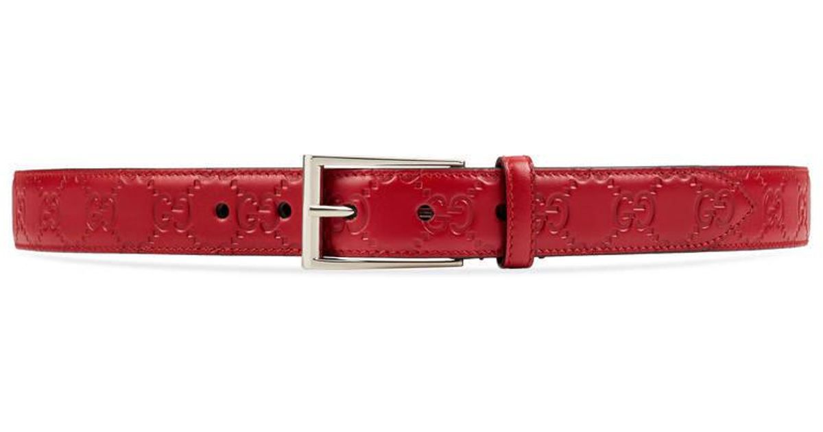 gucci signature leather belt red
