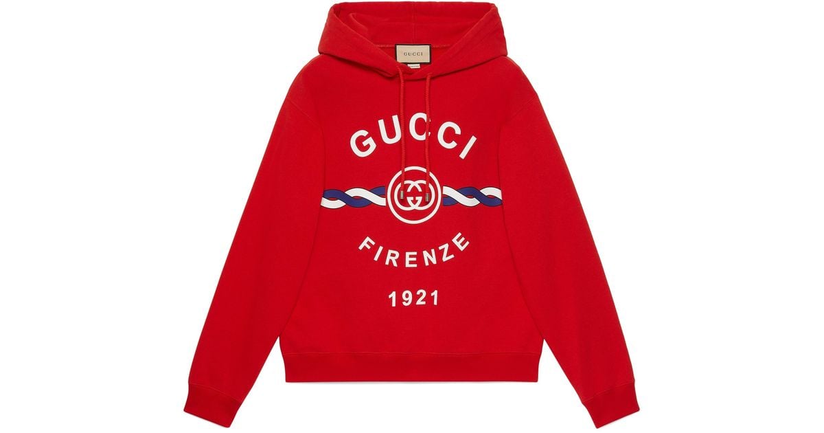 Gucci Cotton ' Firenze 1921' Hooded Sweatshirt in Red for Men | Lyst