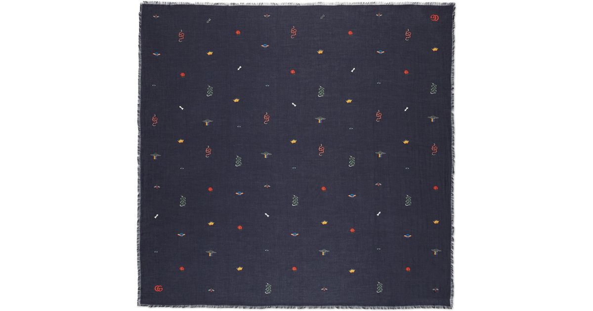 Gucci Cotton Modal Shawl With Symbols in Blue for Men - Lyst
