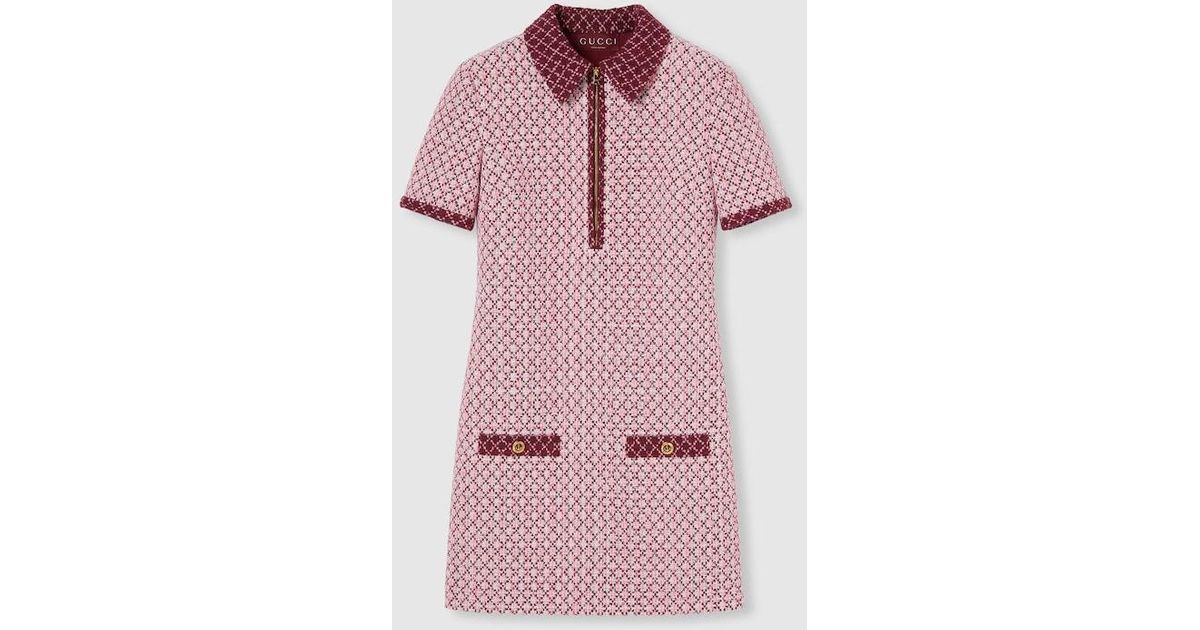 gucci pink tweed dress GUCCI S/S 2019 Pink White Gold Boucle Tweed Tiger Chain Belt Sleeveless Dress For Sale at 1stDibs