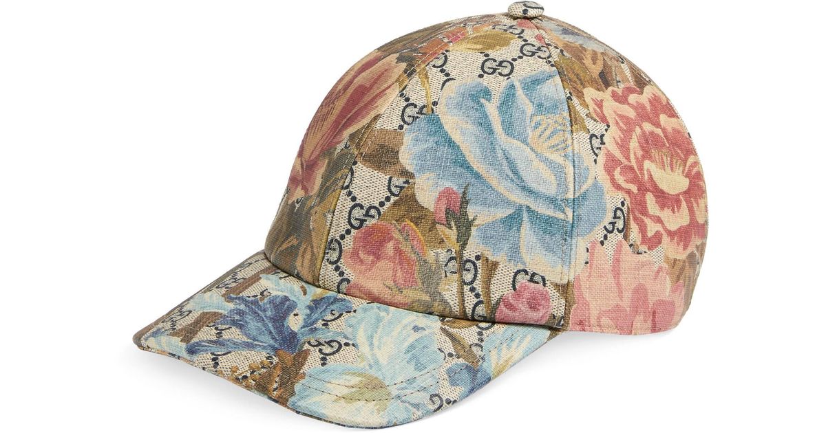 Gucci GG Supreme Flora Print Baseball Hat in Blue | Lyst