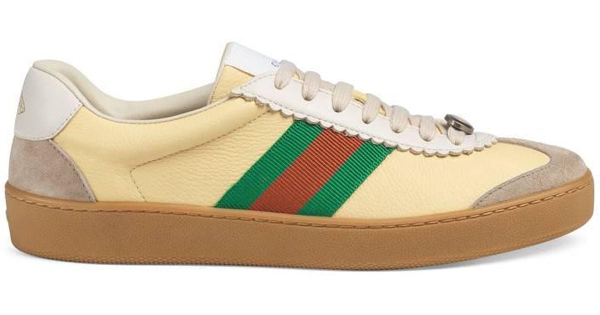 Gucci G74 Leather Sneaker With Web in Orange - Lyst