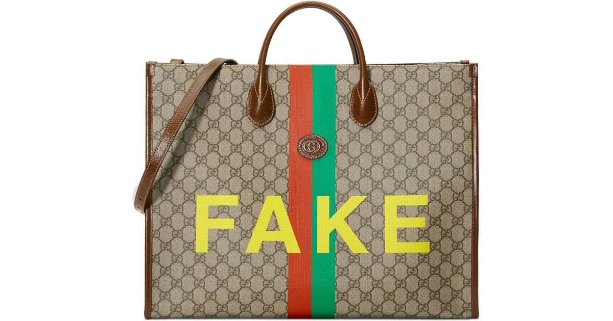 Gucci 'fake/not' Print Large Tote Bag in Natural for Men