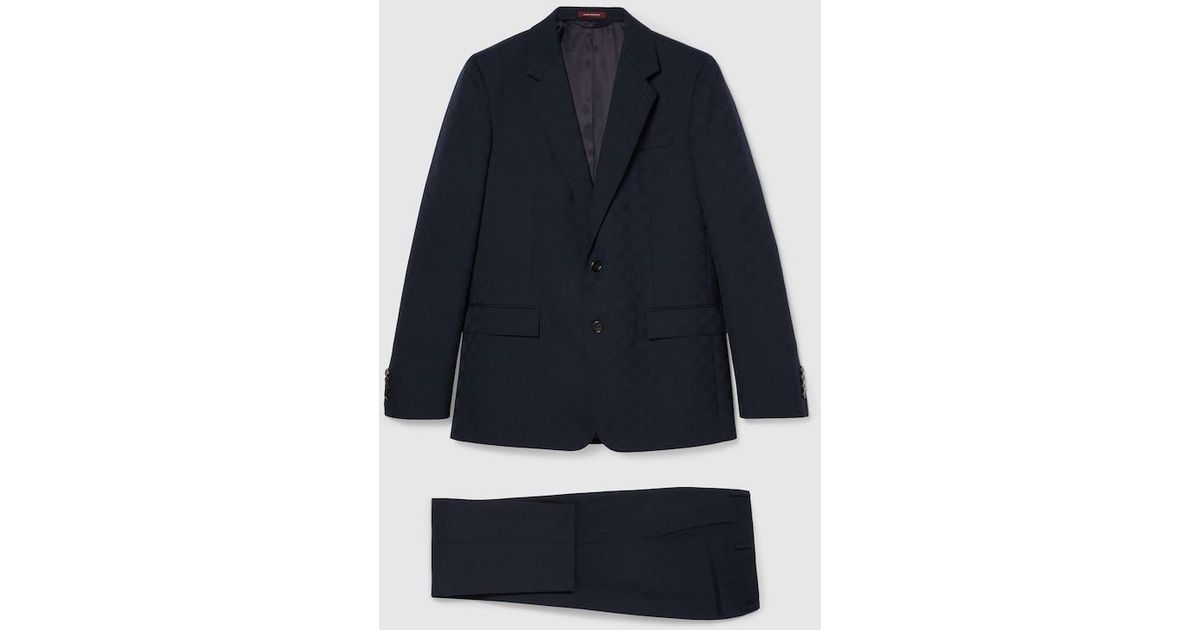 Gucci Gg Wool Jacquard Suit, Size 52 It, Ready-To-Wear in Blue for Men ...