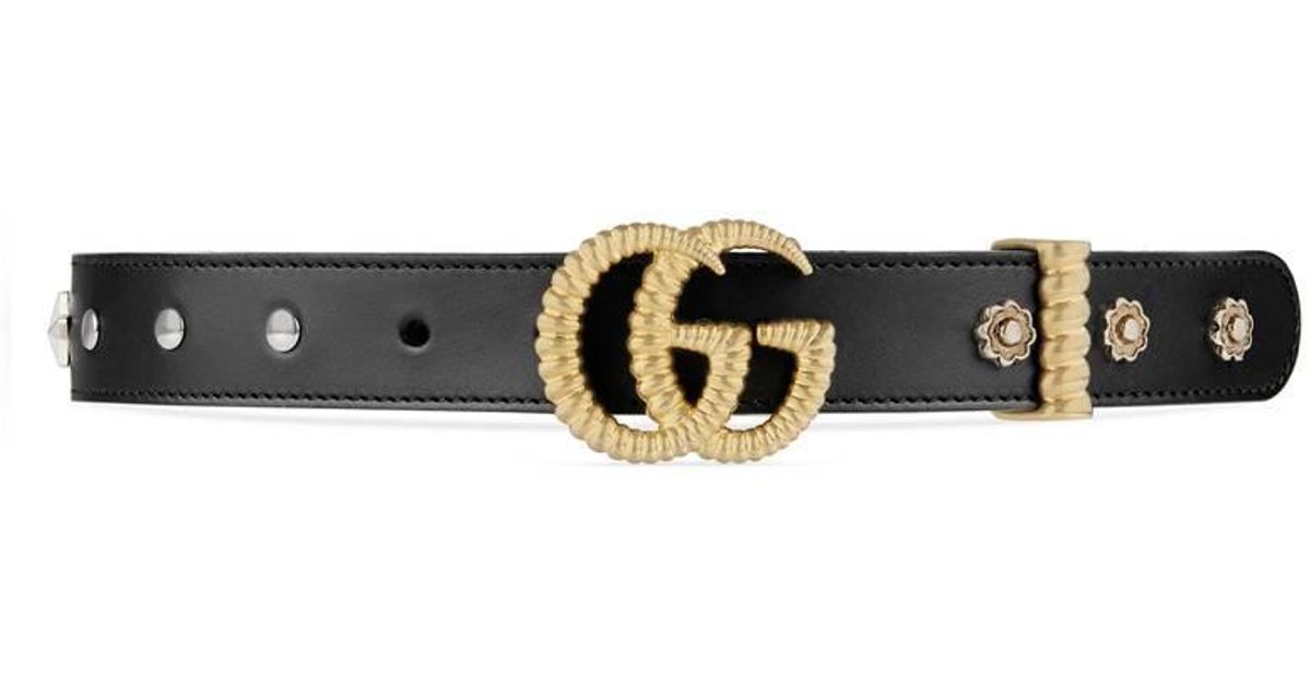 leather belt with torchon double g buckle