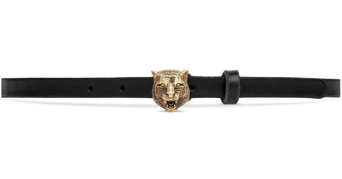 Gucci Leather Skinny Belt With Feline 