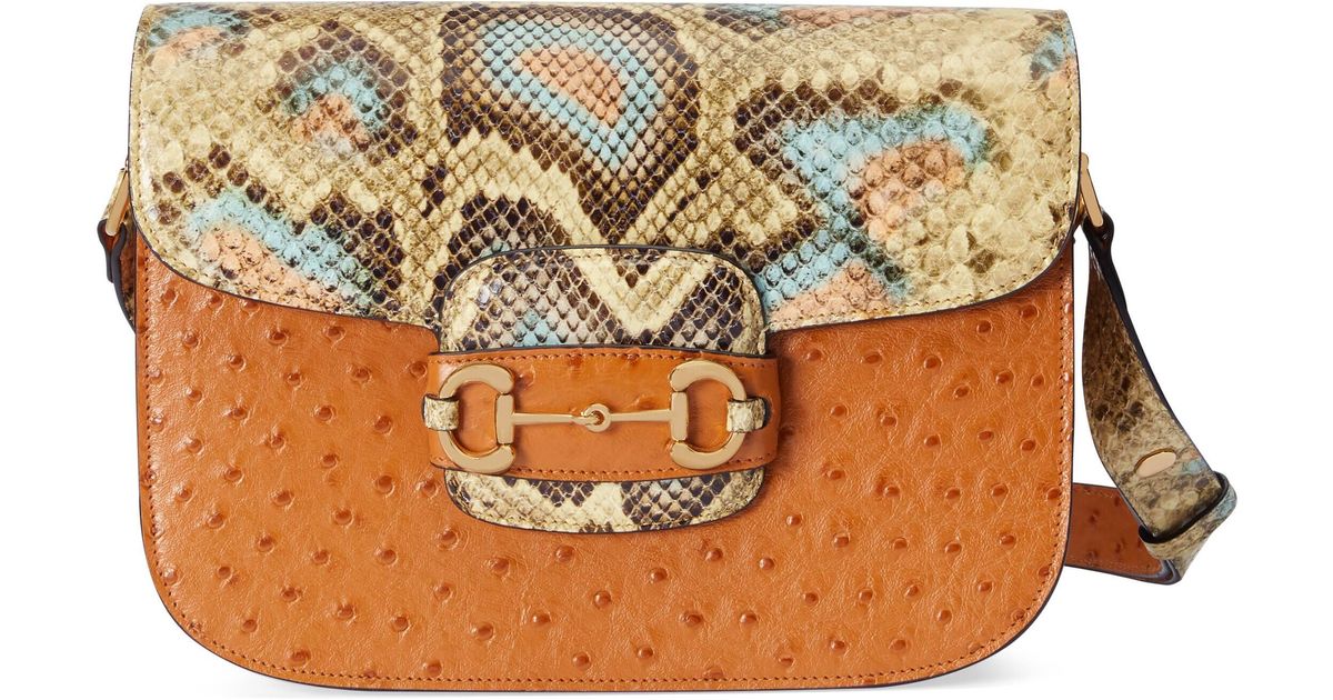 Gucci Leather Horsebit 1955 Ostrich Shoulder Bag in Natural Lyst