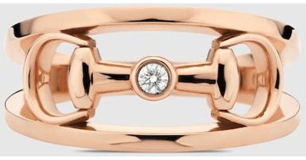 Gucci 18k Horsebit wide diamond ring Wide diamond rings Rose gold